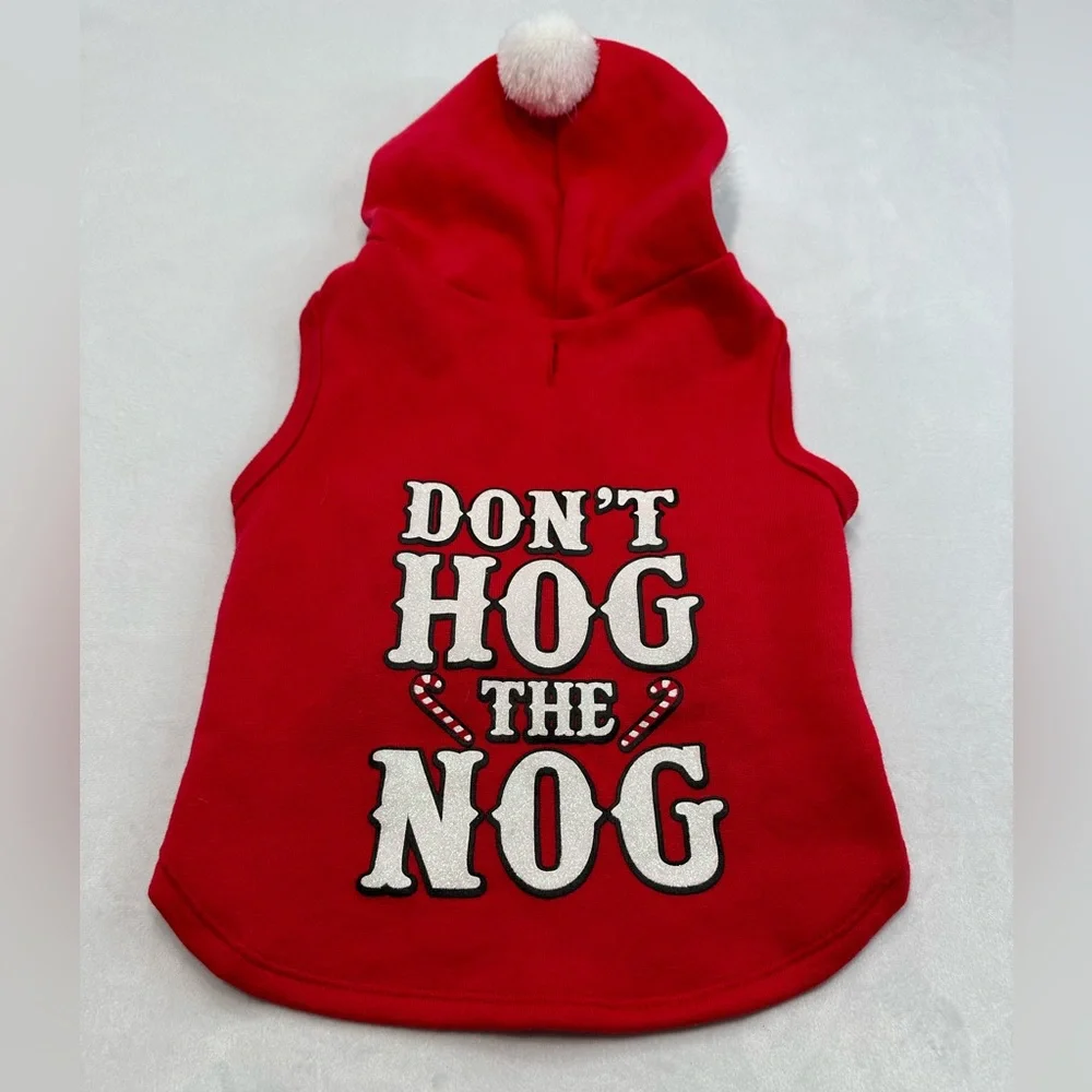 Simply Dog Holiday Christmas Pet Apparel-Don’t Hog The Nog-W/Hood Small/Med